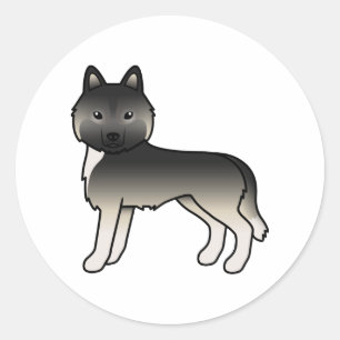 Sticker Rond Husky sibérien agouti Chien de dessin animé mignon