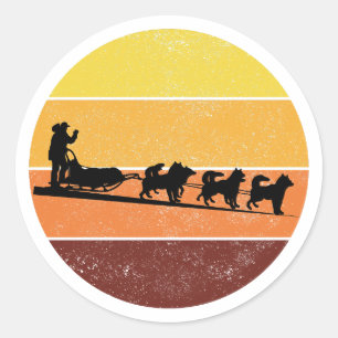 Sticker Rond Husky Sledding Sled Chig Racing Alaskan Racers