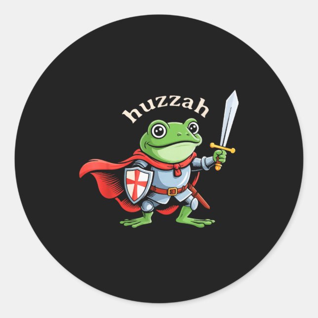 Sticker Rond Huzzah Frog Knight Funny Sword Meme Quote Medieval (Devant)