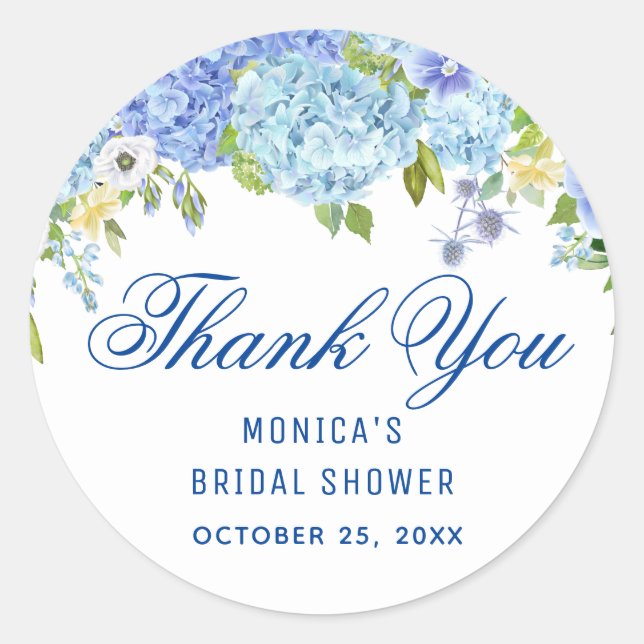 Sticker Rond Hydrangea Bleue de Fleurs d'Eau Mariage (Devant)