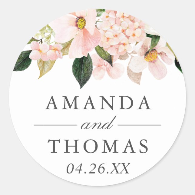 Sticker Rond Hydrangea Blossom Blush rose Mariage Floral (Devant)