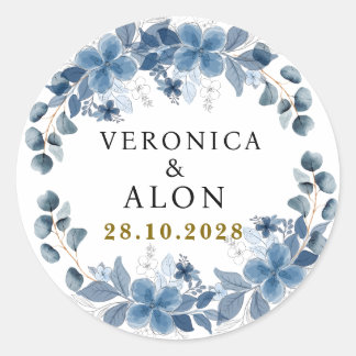 Sticker Rond Hydrangea Elegant White Rose Floral Wedding 