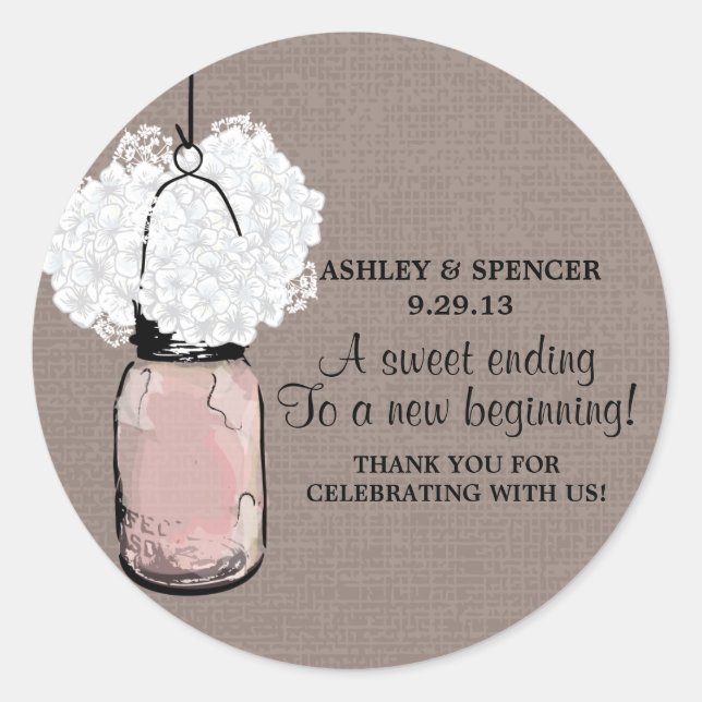 Sticker Rond Hydrangea et Rustic Mason Jar (Devant)