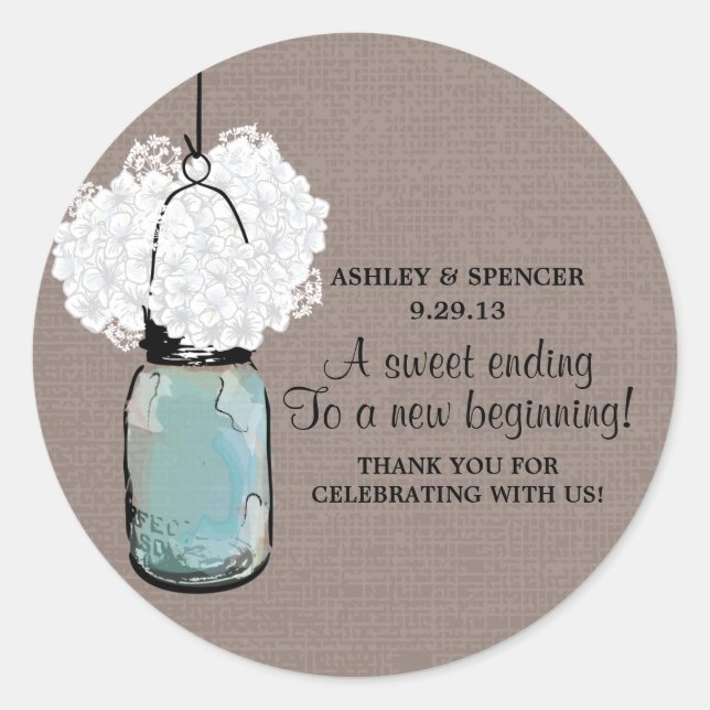 Sticker Rond Hydrangea et Rustic Mason Jar (Devant)