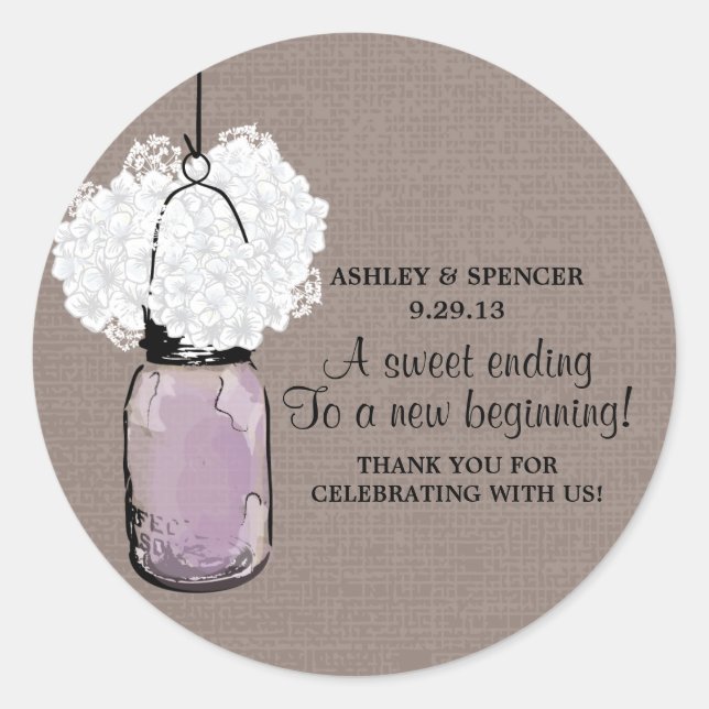 Sticker Rond Hydrangea et Rustic Mason Jar (Devant)