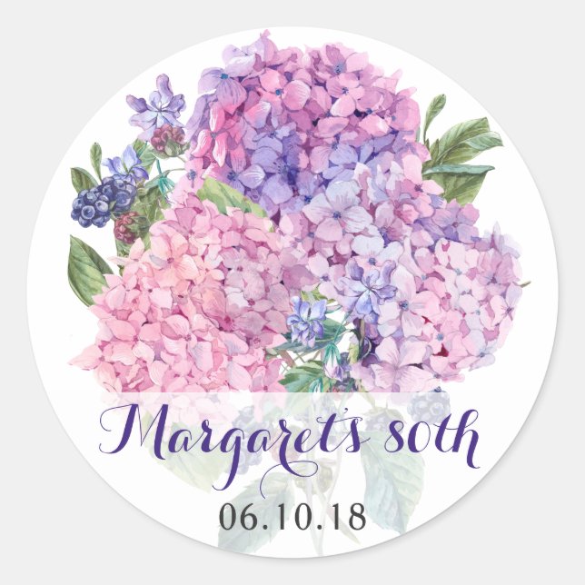 Sticker Rond Hydrangea rose Floral 80e anniversaire (Devant)