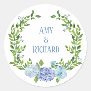 Sticker Rond Hydrangea Watercolor Nom de la couronne