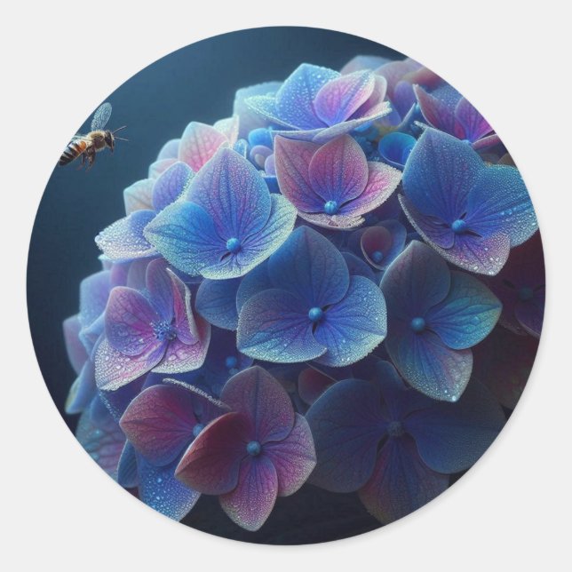 Sticker Rond Hydrangeas Floral Purple et Bleu (Devant)