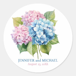Sticker Rond Hydrangeas Mariage Cercle Rose et Bleu Poussiéreux