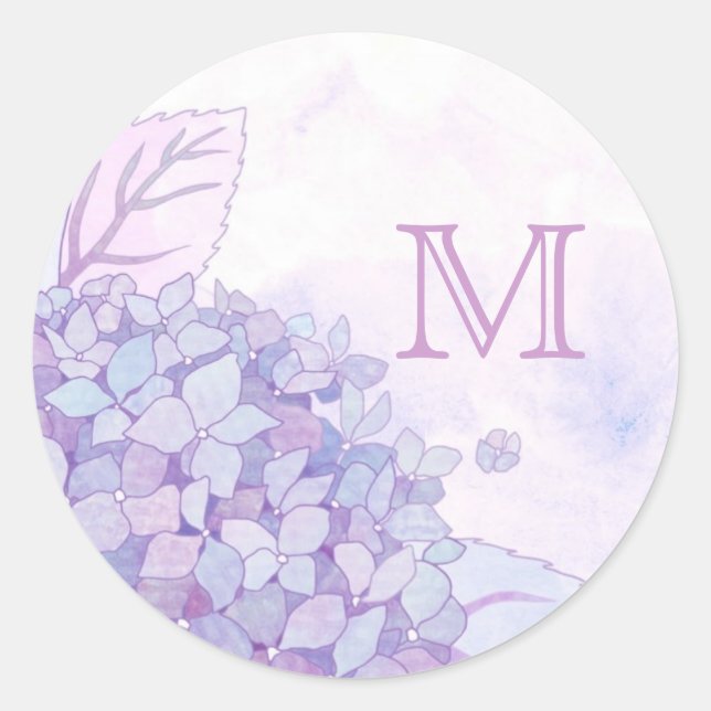 Sticker Rond Hydrangée mignonne Mariage Faveur Monogramme (Devant)