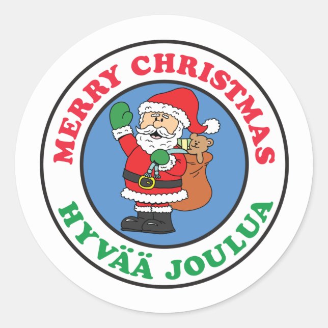 Sticker Rond Hyvaa Joulua Finlande Père Noël de Noël (Devant)