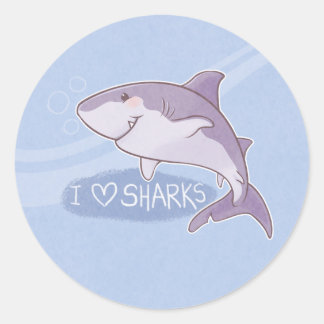 Sticker Rond I <3 Requins : Grand Blanc