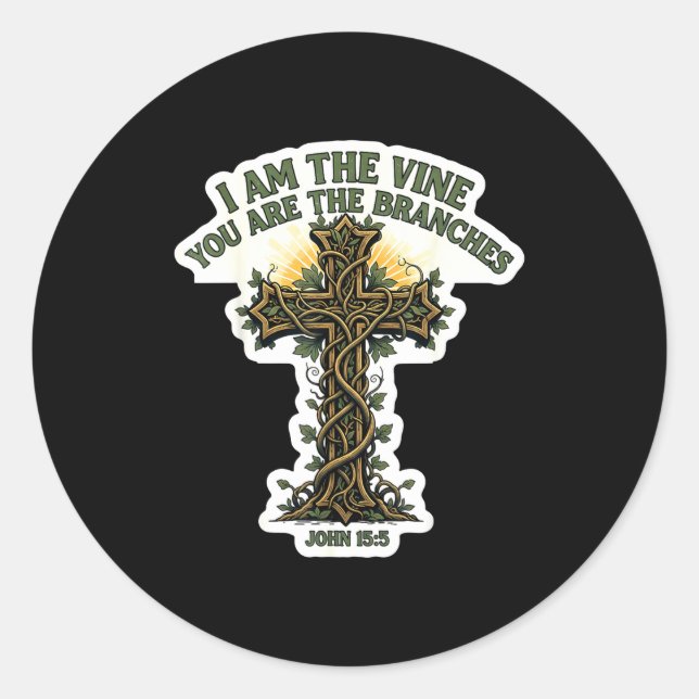 Sticker Rond I Am The Vine You Are The Branches Christian Bible (Devant)