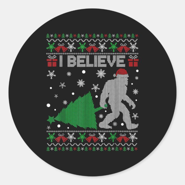 Sticker Rond I Believe Big Foot Sasquatch Christmas  (Devant)