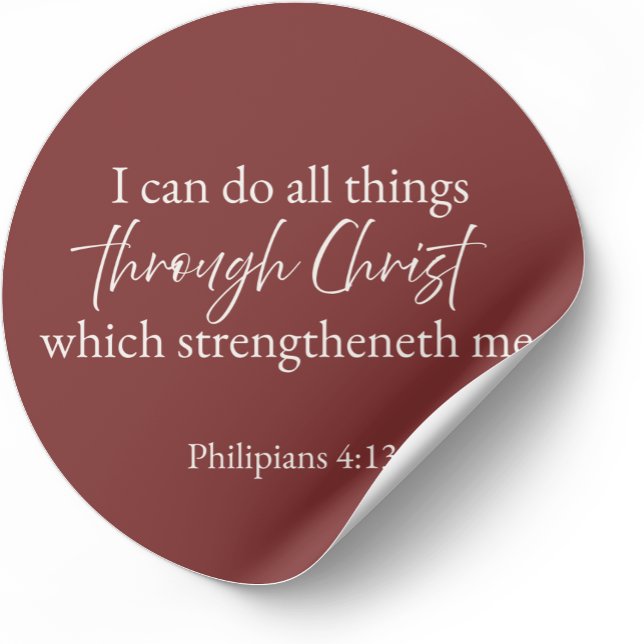 Sticker Rond I Can Do All Things Philippians 4:13 Christian (Minimalist Bible verse sticker — Philippians 4:13)