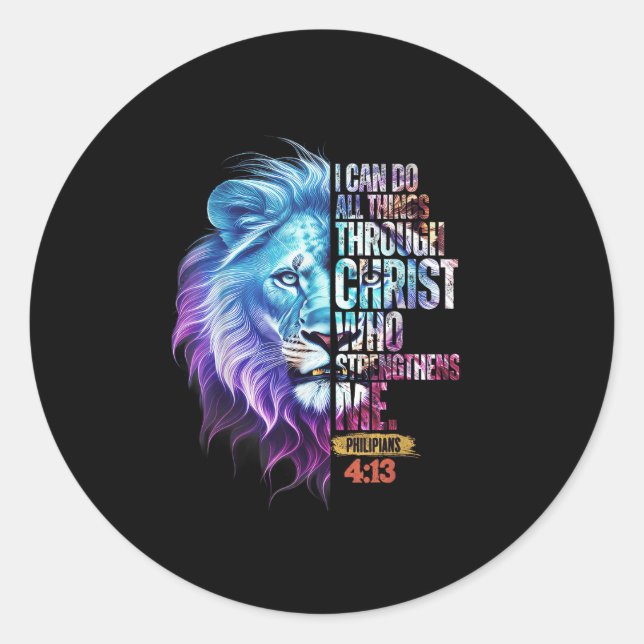Sticker Rond I Can Do All Things Through Christ Lion Faith Chri (Devant)