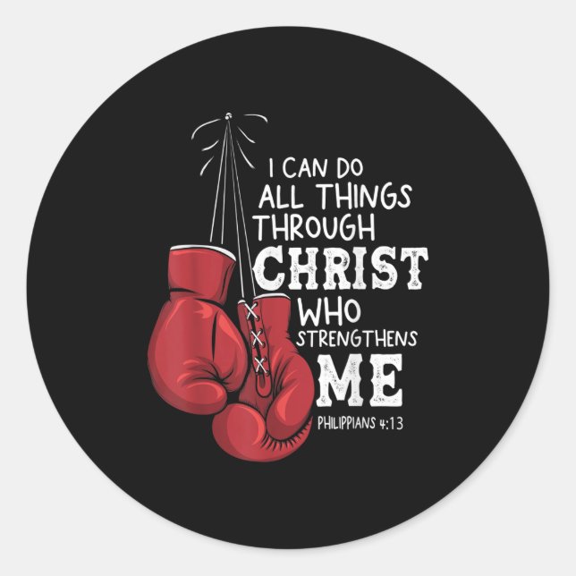 Sticker Rond I Can Do Things Christian Boxing Quote Philipans 4 (Devant)