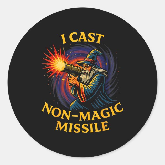 Sticker Rond I Cast Non-magic Missile Funny Wizard Parody Meme  (Devant)