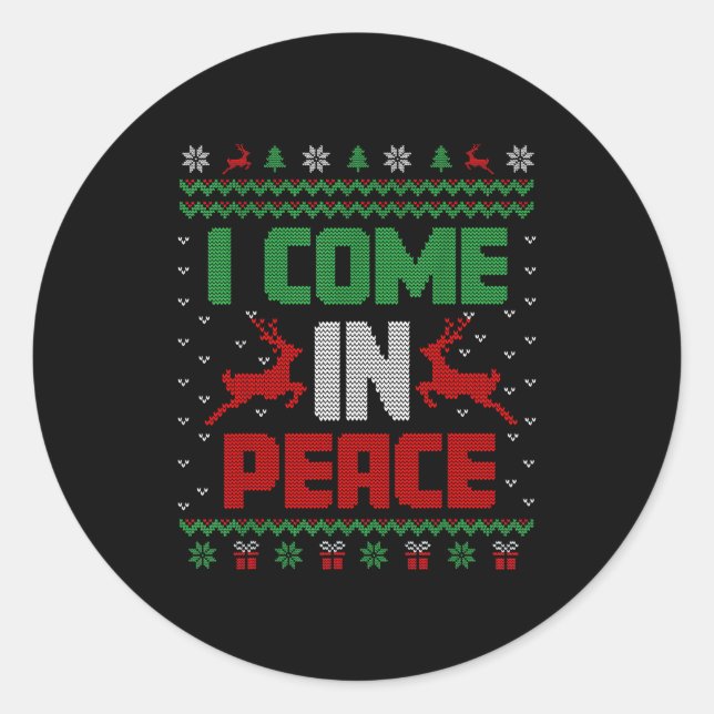 Sticker Rond I Come In Peace Couple Matching Ugly Christmas Swe (Devant)