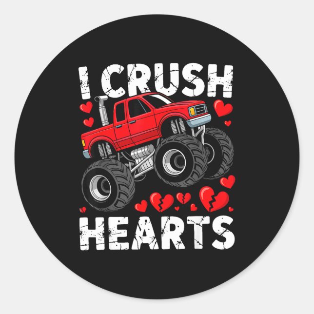 Sticker Rond I Crush Hearts Valentine Monster Truck Boys Toddle (Devant)