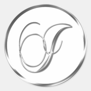 Sticker Rond I Enveloppe En Argent Monogramme Faux Ou Sceau Fav