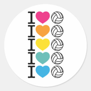 Sticker Rond I Heart Volleyball - arc-en-ciel
