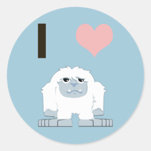 Sticker Rond I Heart Yeti mignon Cartoon Monster des neiges