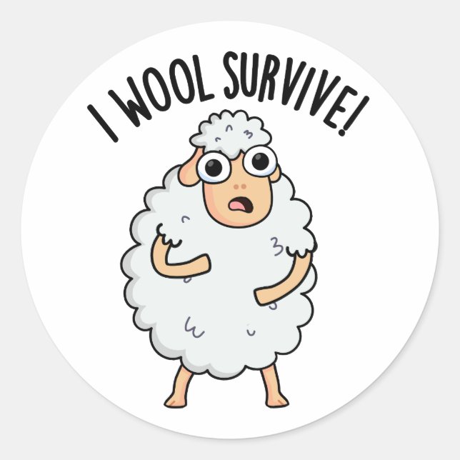 Sticker Rond I Laine Survive Funny Sheep Pun (Devant)
