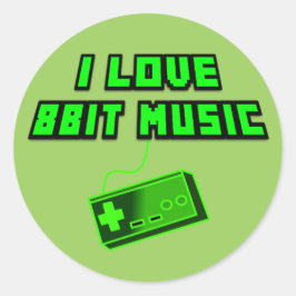 Sticker Rond I Love 8Bit Music Green Retro Art numérique