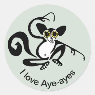 Sticker Rond I love AYE-AYES - Primate - lemur- Madagascar