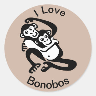 Sticker Rond I love - BONOBOS - Chimpanzé - Faune - Nature