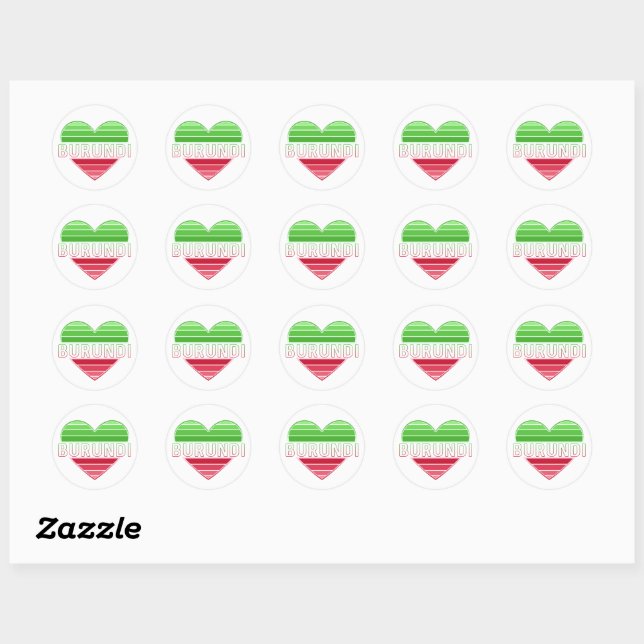 Sticker Rond I Love Burundi, Coeur Burundais (Feuille)