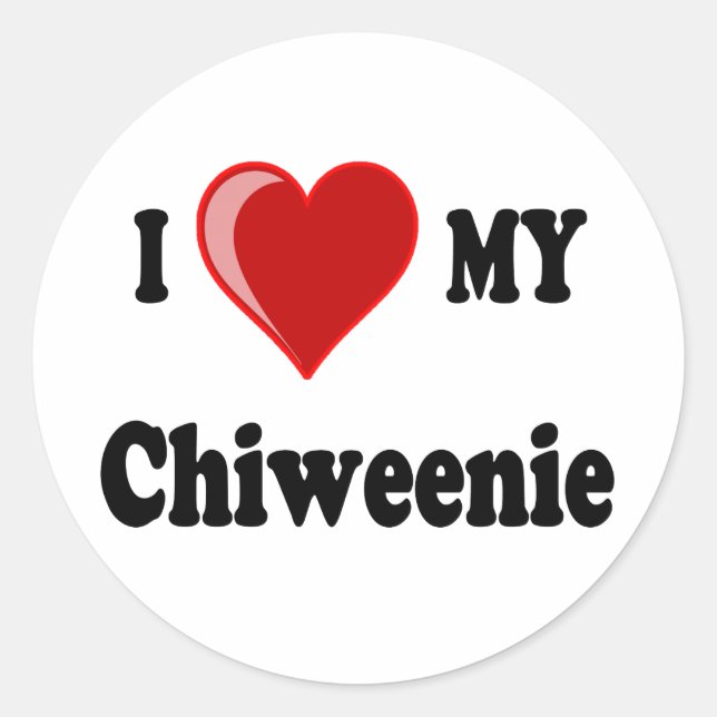 Sticker Rond I Love (Coeur) My Chiweenie Dog (Devant)
