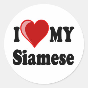 Sticker Rond I Love (Coeur) My Siamese Cat