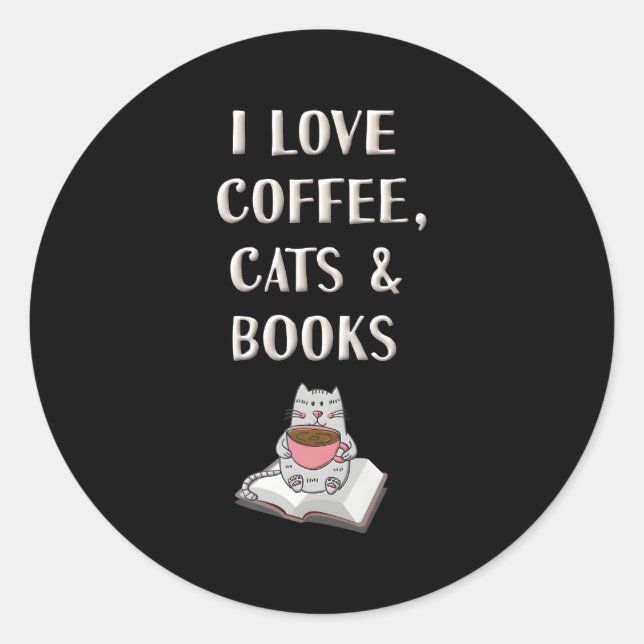 Sticker Rond I Love Coffee Cats Livres Lecture Livre (Devant)
