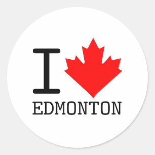 Sticker Rond I Love Edmonton, Alberta Canada Feuille d'érable