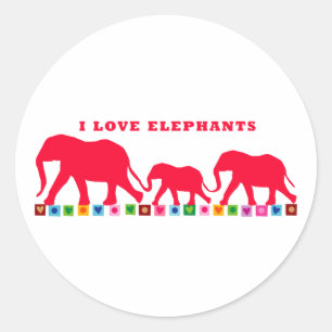 Sticker Rond I Love Elephants (Rouge)
