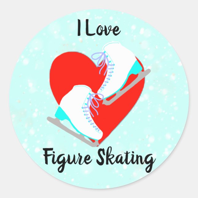 Sticker Rond I Love Figure Patinage Cute Blue Ice Skater's (Devant)