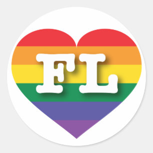 Sticker Rond I Love Florida Rainbow Heart