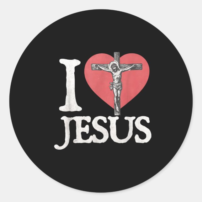 Sticker Rond I Love Jesus Retro Christian Religious For Men Wom (Devant)
