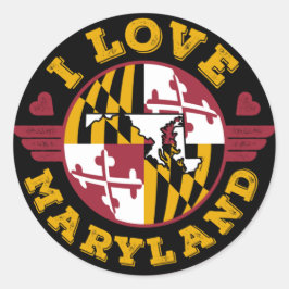 Sticker Rond I Love Maryland State Drapeau et carte