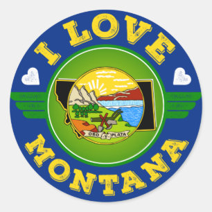 Sticker Rond I Love Montana State Flag and Map