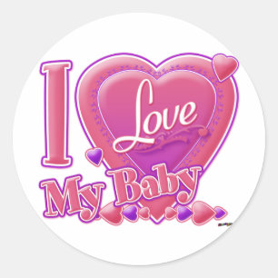 Sticker Rond I Love My Baby rose/violet - coeurs