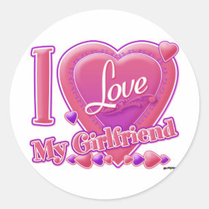 Sticker Rond I Love My Girlfriend rose/violet - coeurs