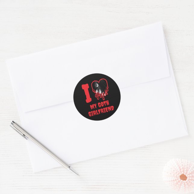 Sticker Rond I Love My Goth Girlfriend Red Heart Photo (Enveloppe)