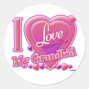 Sticker Rond I Love My Grandkid rose/violet - coeur