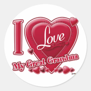 Sticker Rond I Love My Great Grand-mère rouge - coeur