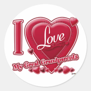 Sticker Rond I Love My Great Grand-parents rouge - coeur