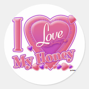 Sticker Rond I Love My Honey rose/violet - coeur