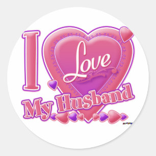 Sticker Rond I Love My Husband rose/violet - coeur